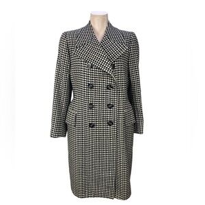Hand Tailored Vintage Houndstooth Double Breasted Long Wool Trench Coat 60s/70s